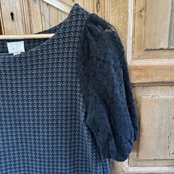 Postmark Anthropologie Small Gray Black Tunic Dress Tweed‎ Lace Blouse Mini - Picture 5 of 11